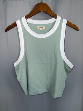 Madewell Sage Green Tank with White Ringer Trim NWOT Anthropologie Size XL 90s